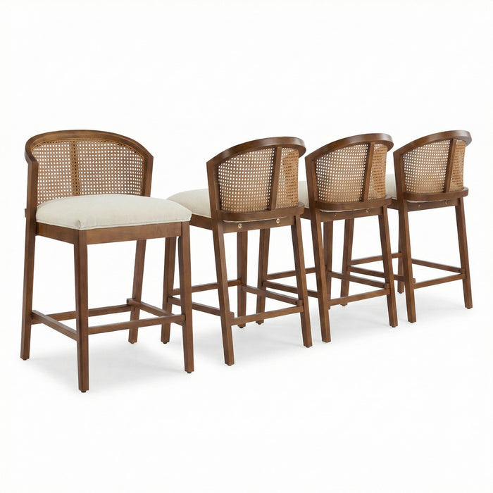 Tatti Rubber Wood Counter Stools with Cane Back Set of 4,Walnut