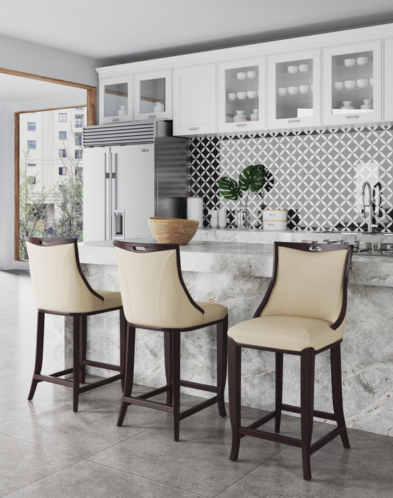 Emperor Traditional Wood Upholstered Barstool in Cream - Set of 2
