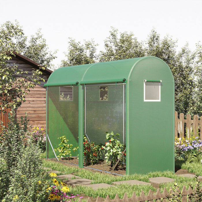 Outsunny 10' X 3' X 7' Tunnel Tomato Greenhouse Outdoor Walk-in Hot House With Roll-up Windows And Zippered Door, Steel Frame, Pe Cover, Green