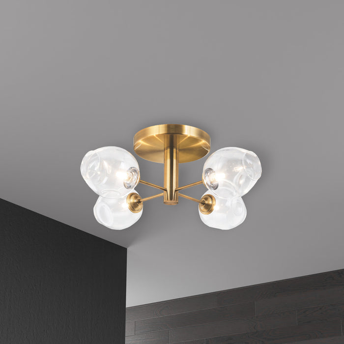 Dainolite Abii 4 Light Semi-flush Mount Vintage Bronze Finish Clear Glass Lamp
