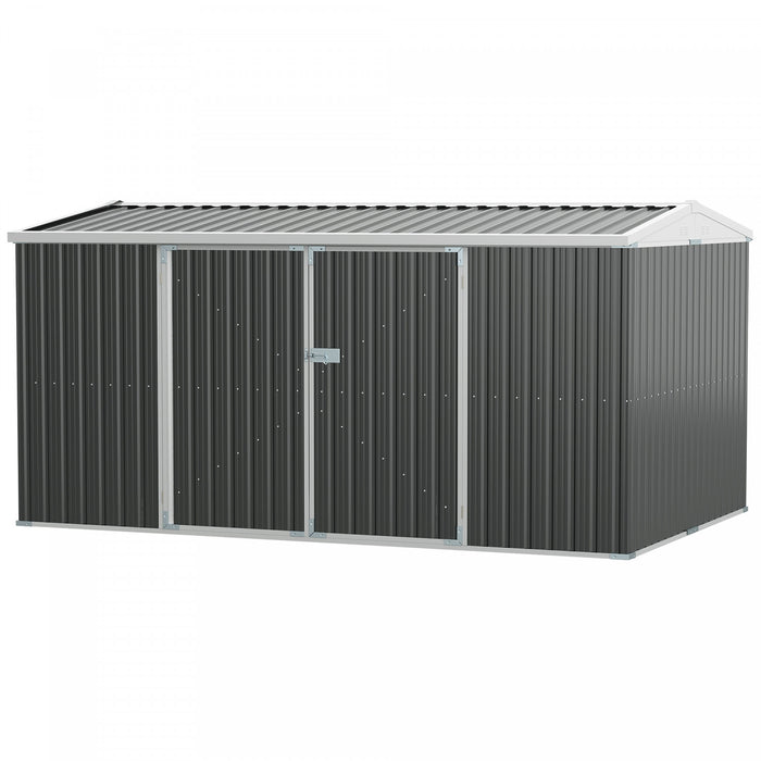 Outsunny 14 X 8ft Metal Outdoor Storage Shed With Lockable Doors, Grey