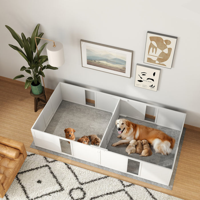 Pawhut Whelping Box For Dogs And Puppies, Dog Whelping Pen, Dog Birth Supplies Indoor With Removable Adjustable Height Doors, For Large Sized Dogs, 96\" X 47\" X 19\"