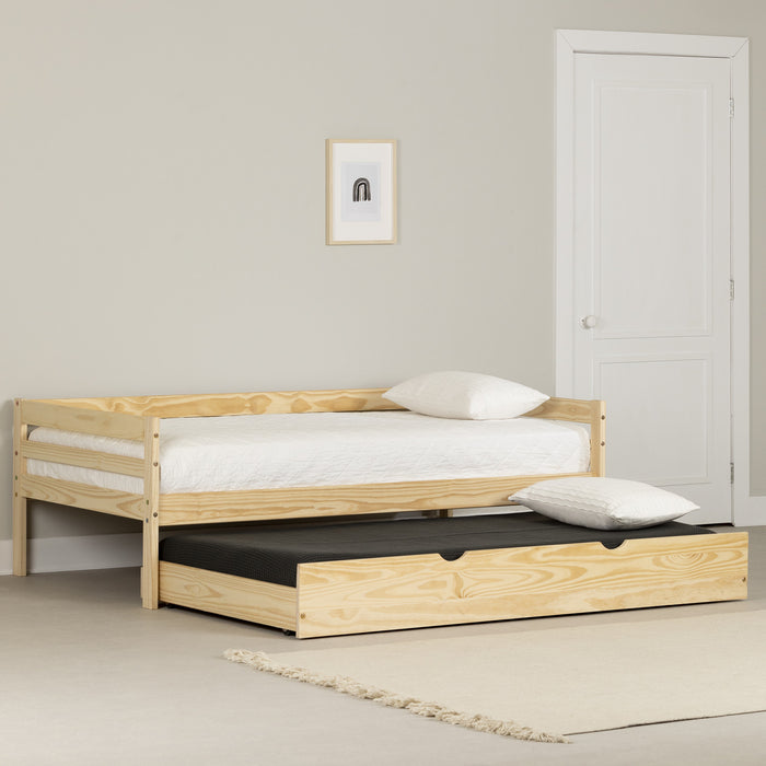 Sweedi Solid Wood Daybed With Trundle Bed - Natural Wood 