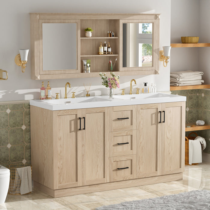 Frederick 59 Inch Modern Double Sink Bathroom Vanity with Storage Cabinet, Brown
