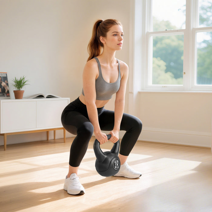 Soozier 22lb Fitness Kettlebell, Plastic Exercise Weight with Sand, Weightlifting Tools with Smooth Handle, Noise Reduction for Home, Gym
