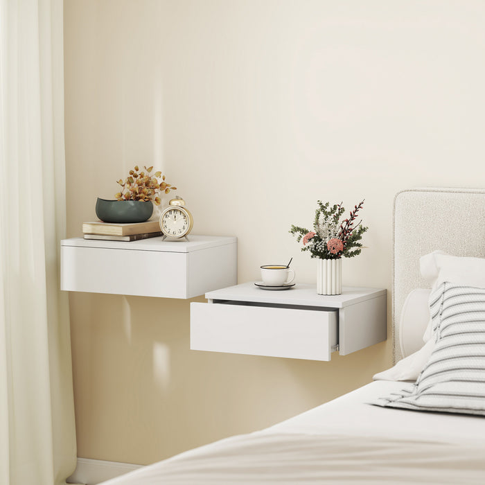 HOMCOM Floating Nightstands Set of 2, Bedside Tables, White