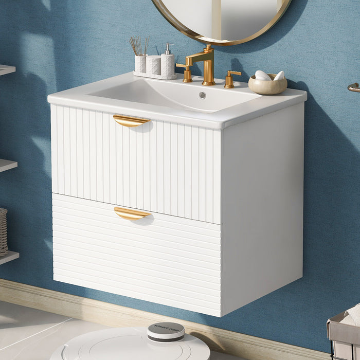 Jasper 24 Inch Modern Wall-Mounted Bathroom Vanity with Drawers, White
