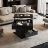 Aspire 27.5 Inch Square Rotating Lift-Top Coffee Table with High-Gloss Finish and Hidden Storage, Black | Aspire Table Basse Carree Rotative Relevable 27.5 po avec Finition Haute Brillance et Rangement Cache, Noir