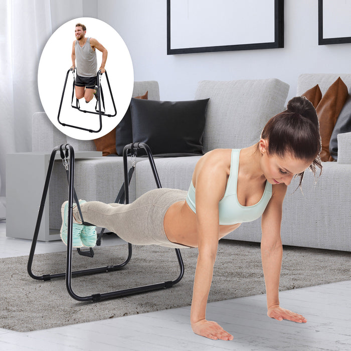 Soozier Fitness Dip Station Dip Bar Push Up Workout Stand With Straps Home Gym Black