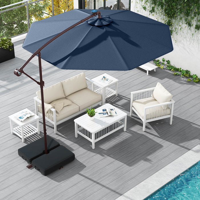 Costway Patio 10FT Hanging Offset Umbrella 32 LED Lights Sand Bag Outdoor Cross Base