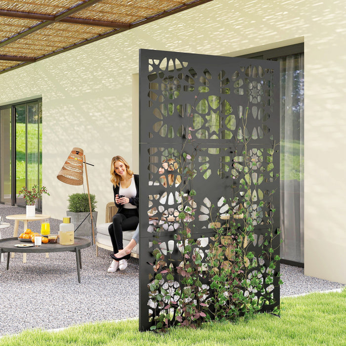 Outsunny 72\" x 38\" Metal Outdoor Privacy Screen, Black