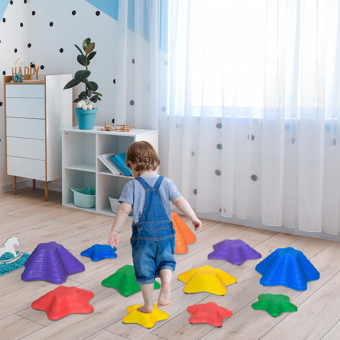 Outsunny 11pcs Larger Size Balance Stepping Stones For Kids With Non-slip Bottom, Stackable Obstacle Course Outdoor Indoor, Play River Rocks With Starfish Style