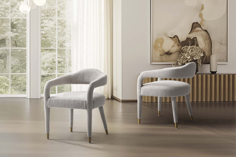 Aspen Mid-Century Modern Upholstered Tweed Armchair in Silver Lining - Set of 2