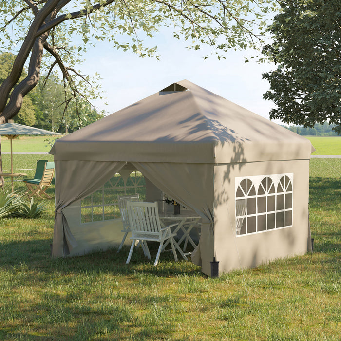 Outsunny 10' X 10' Pop Up Canopy Tent, Instant Sun Shelter, Tents For Parties, With Wheeled Carry Bag, For Outdoor, Garden, Patio, Beige