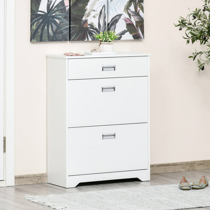 HOMCOM Modern Shoe Cabinet with 3 Drawers for 16 Pairs of Shoes White