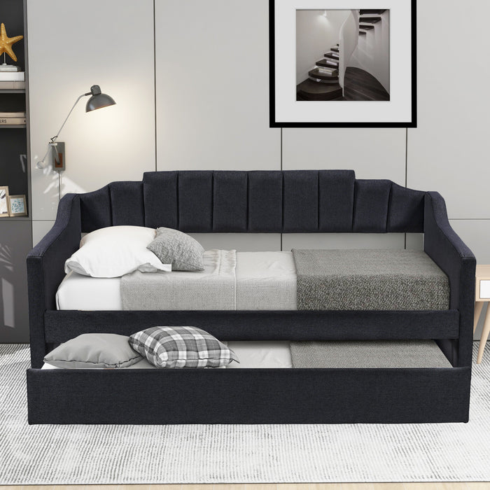 Phyllis Upholstered Daybed With Trundle, Twin Size, Black