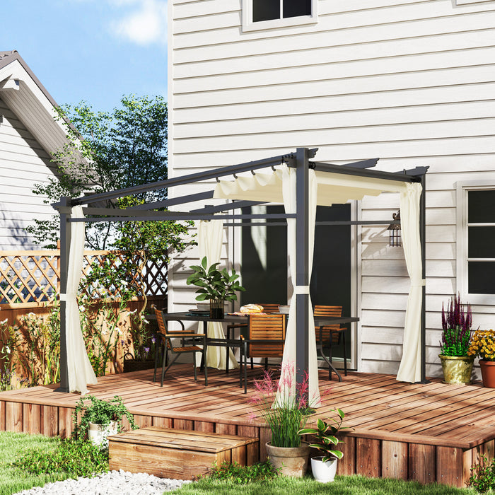 Outsunny 10' X 10' Metal Pergola W/ Retractable Canopy Roof, Beige