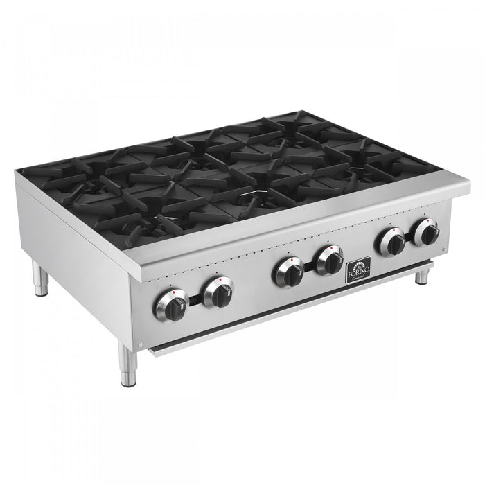 FORNO Commerciale 36 Inch Gas Hotplate with 6 Burners, 156,000 BTU, Stainless Steel - FCMHP0079-36