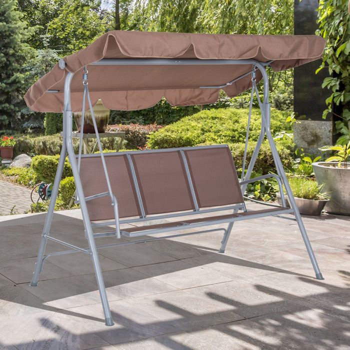 Outsunny 3-seater Patio Swing, Outdoor Swing Chair, A Frame Porch Swing With Canopy Garden Hammock Glider Bed, Brown