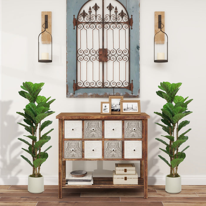 HOMCOM Faux Fiddle Leaf Fig Tree Set of 2, 4FT Fake Tree for Indoor Decor