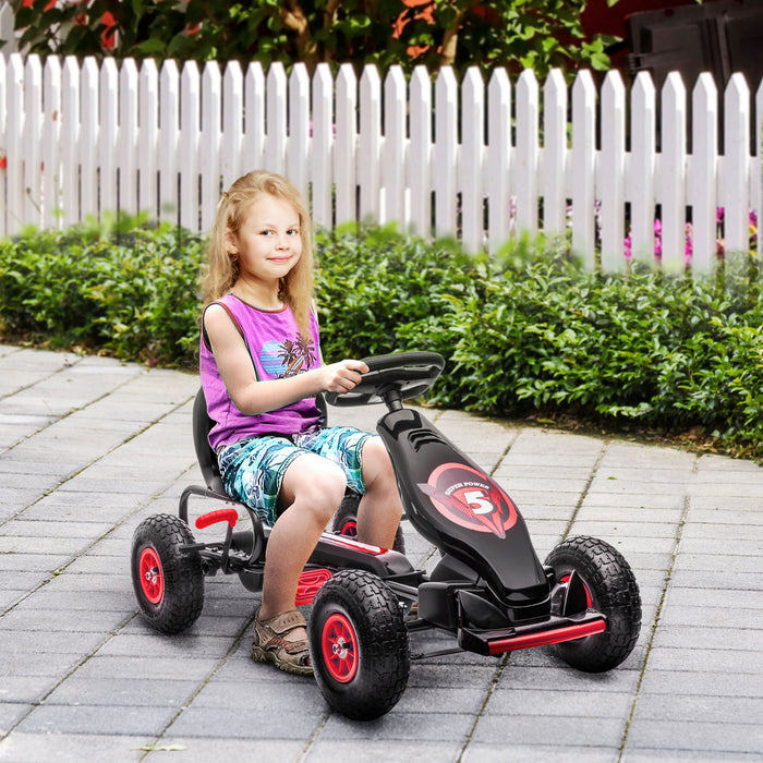 Aosom Kids Pedal Go Kart, Ride On Toys For Boys Girls With Ergonomic Adjustable Seat, Rubber Wheels Shock Absorb, Safety Hand Brake, Ages 5-12 Years Old, Red