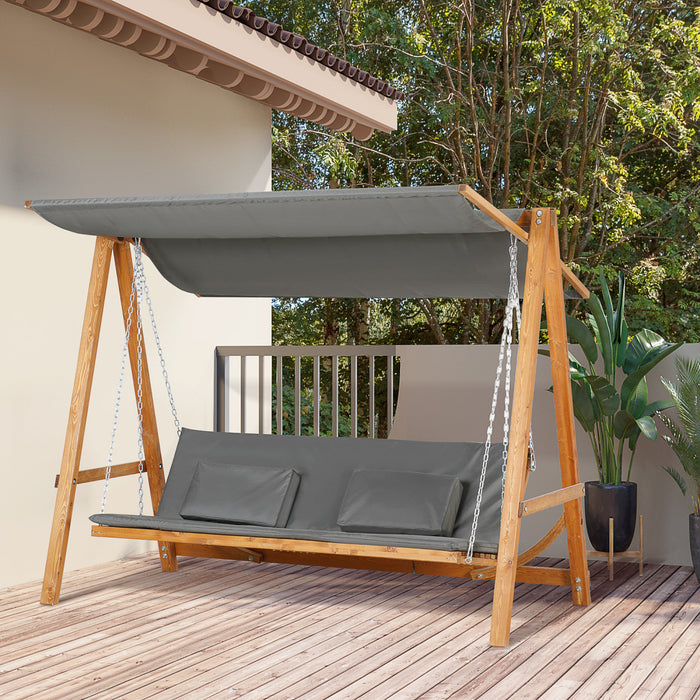 Outsunny 3 Seater Patio Swing Chair With Canopy Convertible Porch Swing Bed