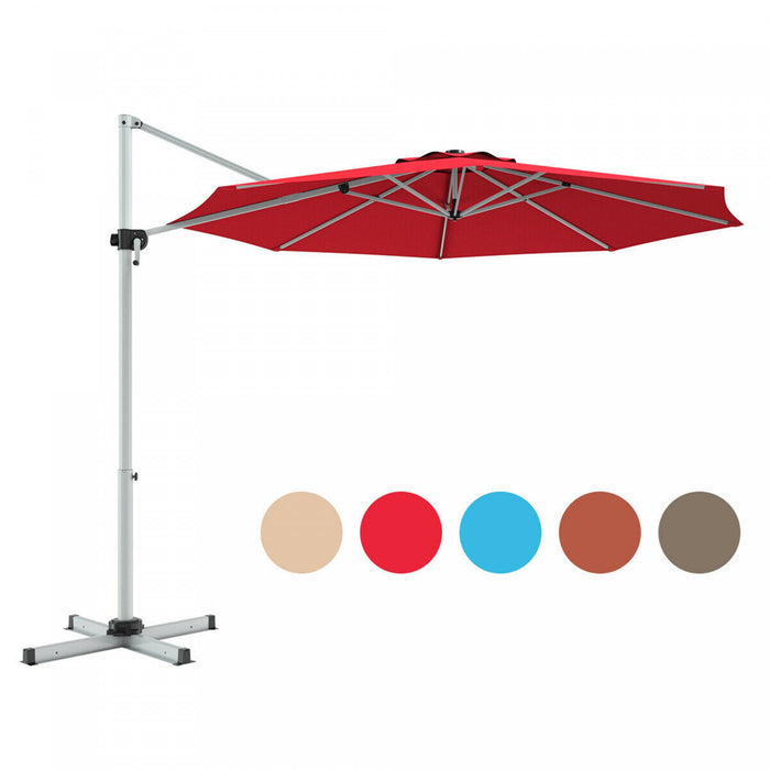 Costway 11' Patio Cantilever Offset Umbrella 360 degrees Rotation Aluminum Tilt Red