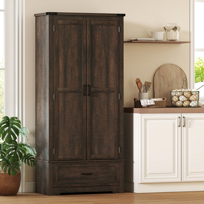 HOMCOM 69\" Tall Kitchen Storage Cabinet with Adjustable Shelves, Dark Brown