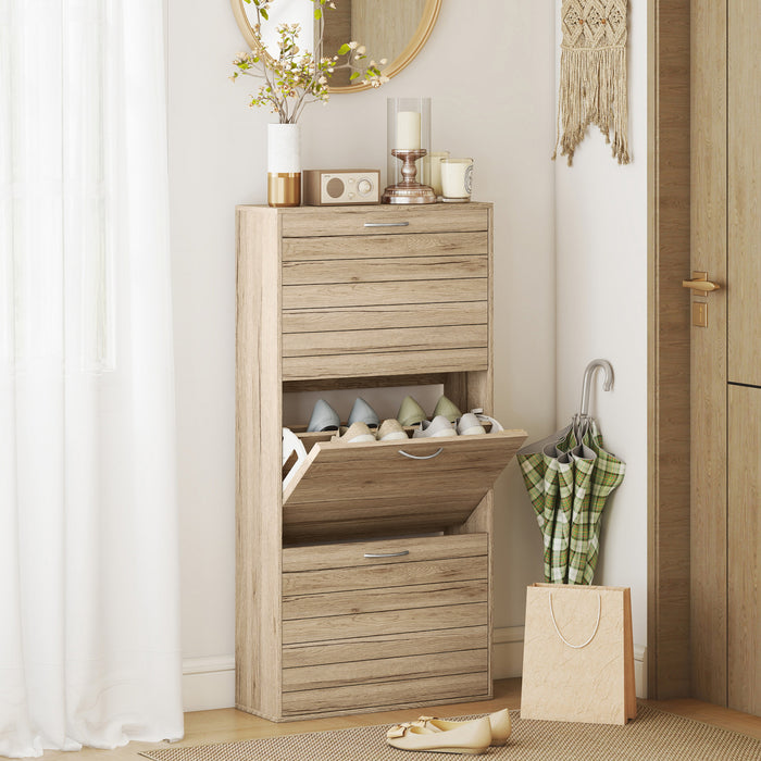 HOMCOM Slim Shoe Storage Cabinet with 3 Flip Drawers for 9-12 Pair of Shoes