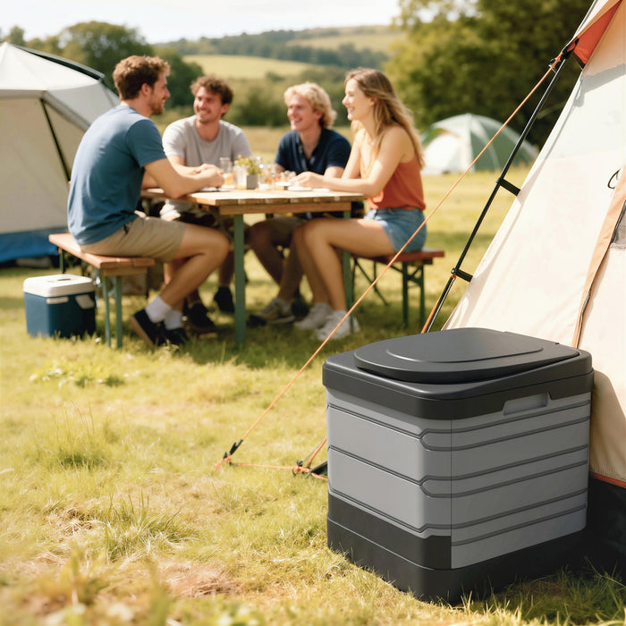 Outsunny Portable Toilet for Adults, Foldable Porta Potty Camping Toilet with 12 Coagulant Packets and 12 Disposal Bags for Camping, Travel, RV, Grey