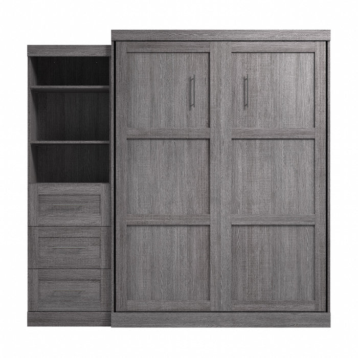 Bestar Pur Queen Murphy Bed and Shelving Unit with Drawers 90-Inch Wall Bed - Bark Grey