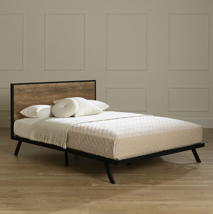 Barcelo Metal-Framed Bed Set Natural Mango and Matte Black - South Shore Queen Bed