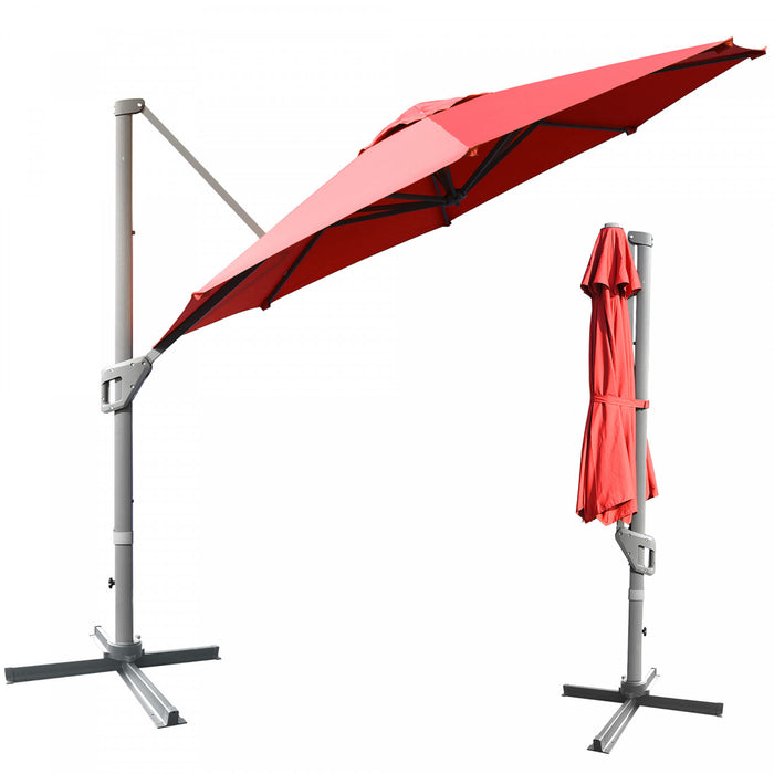 Costway 11ft Patio Offset Umbrella Cantilever Rotation Aluminum Tilt Cross Base Wine