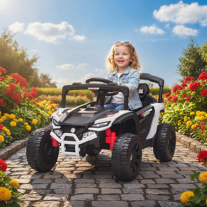 Qaba 12V Kids Ride On Car Truck with Dual Motors, Rear Suspension, Battery Powered Electric Vehicle with Remote Control, LED Lights, Music, Horn for 3-8 Years Boys Girls, White
