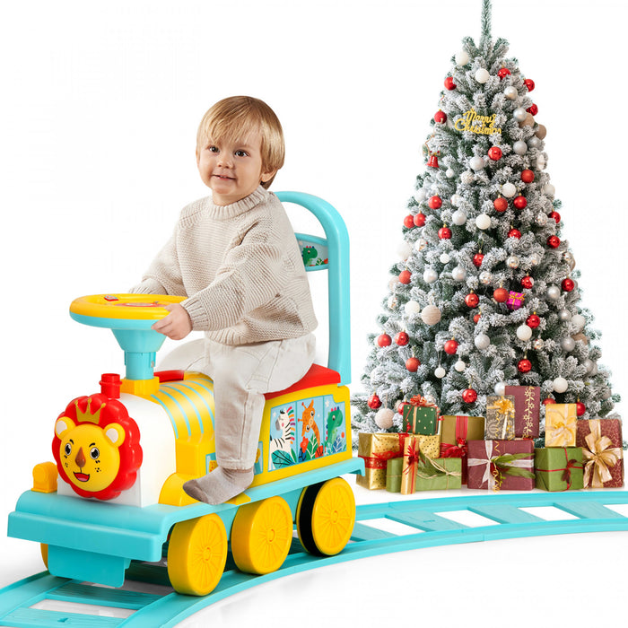 6v Electric Kids Ride On Train Motorized Train Toy W/ Track & 6 Wheels Blue