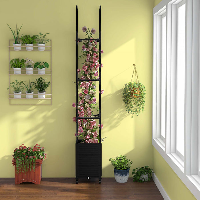 Costway 1 Pcs Raised Garden Bed With Trellis And Wheels Self-watering Planter Box With 3 Heights