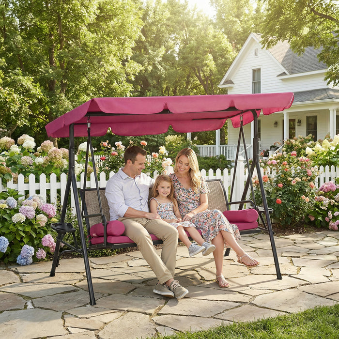 Outsunny 3-Seat Porch Swing with Canopy Outdoor Swing Chair w/ Rattan Seat