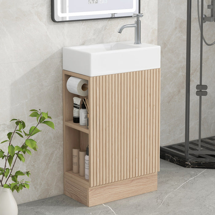 Ethan 18.6\" Bathroom Vanity with Sink and Adjustable Shelf, Brown