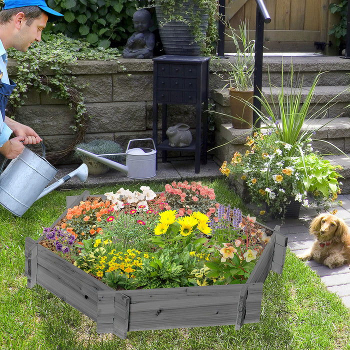 Outsunny 39\" X 36\" Screwless Raised Garden Bed, Hexagon Planter Box, Herb Garden For Vegetables, Flowers, Grey