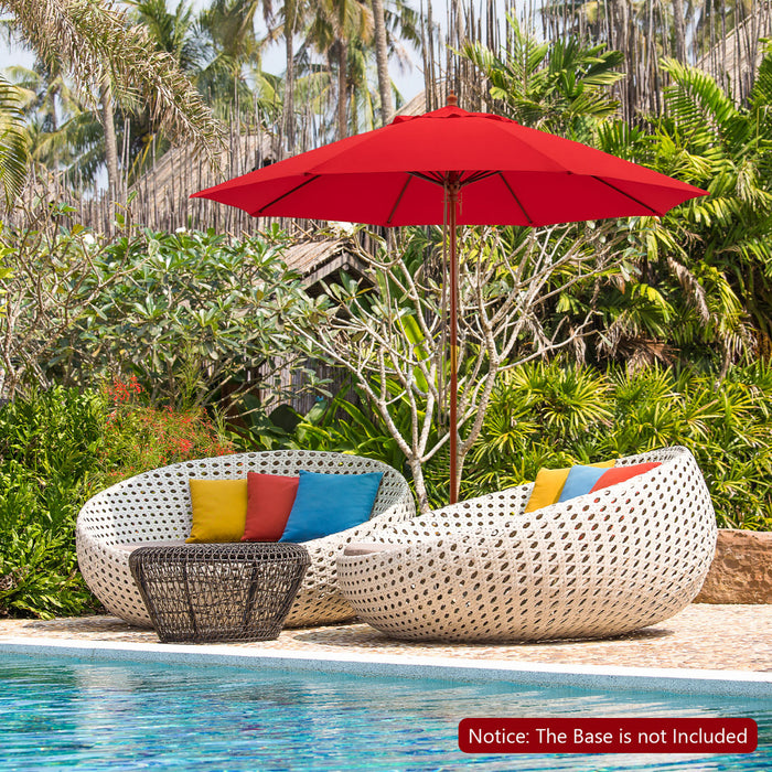 Costway 9.5 FT Patio Rope Pulley Wooden Umbrella Market w/Fiberglass Ribs Outdoor Red