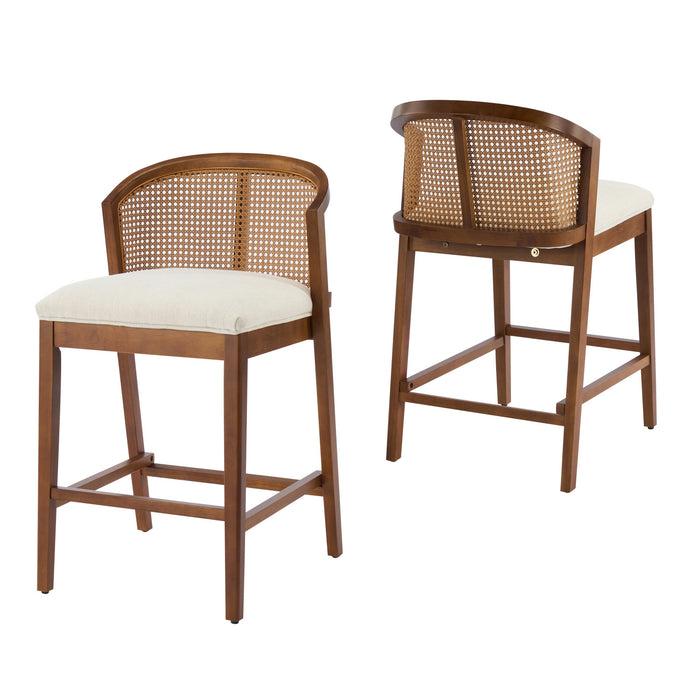 Tatti Rubber Wood Counter Stools with Cane Back Set of 2,Walnut