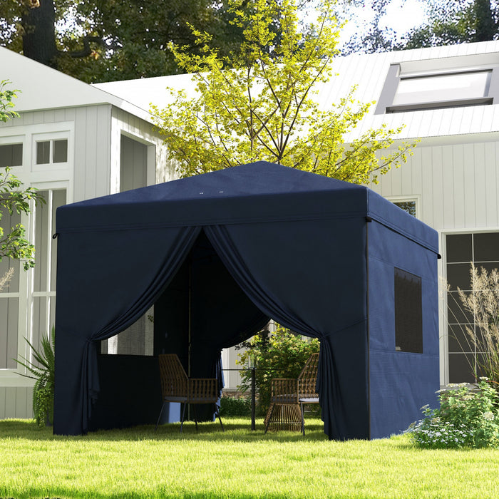 Outsunny 10' X 10' Pop Up Canopy Tent With Mesh Windows, Dark Blue