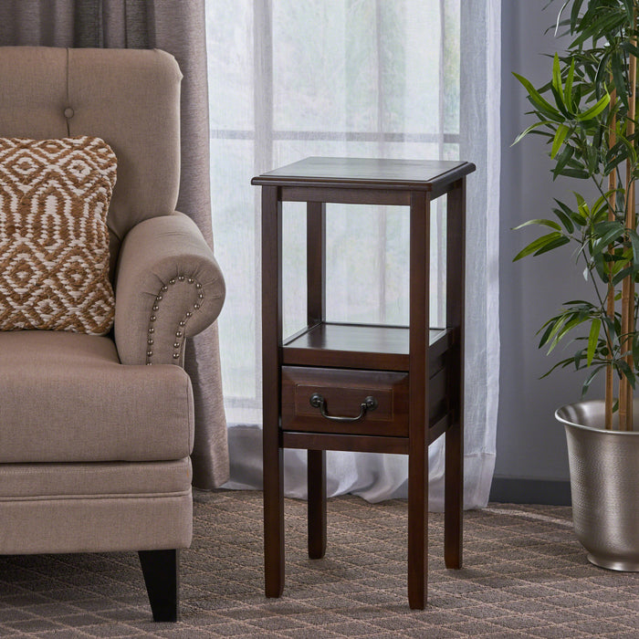 Veromca Chairside Wood Table With Storage And Shelf - Walnut Brown