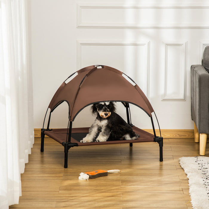 Pawhut Elevated Cooling Pet Bed Portable Raised Dog Cot With Canopy For Medium Sized Dogs, Indoor & Outdoor, 30\" X 24\" X 28.75\", Coffee