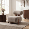 Luma Modern Boucle Lounge Chair with Rolled Backrest and Solid Wood Frame, Brown, Walnut | Luma Fauteuil de Salon Moderne en Bouclette a Dossier Enroule et Cadre en Bois Massif, Brun, Noyer