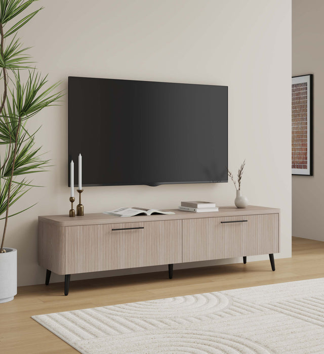 Jodie Mid-Century Modern 69\" Fluted TV Stand in Whitewashed Oak