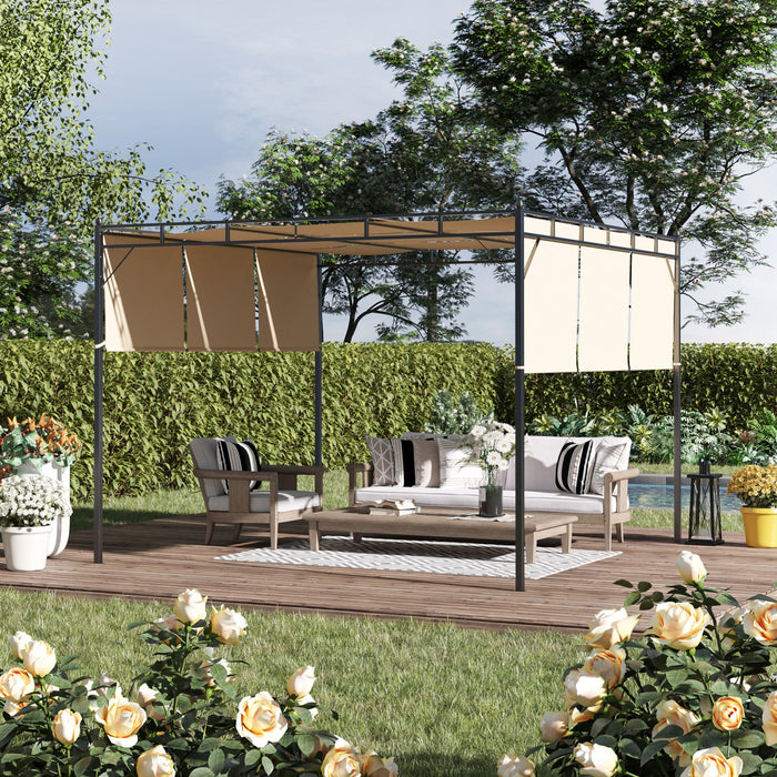 Outsunny 10' X 10' Patio Pergola, Patio Gazebo Sun Shade Shelter With Retractable Canopy, Steel Frame For Outdoor, Garden, Deck, Beige