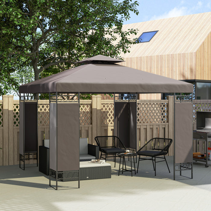 Outsunny 10 X 10 Ft Canopy Gazebo, Double Roof Outdoor Gazebo, Khaki