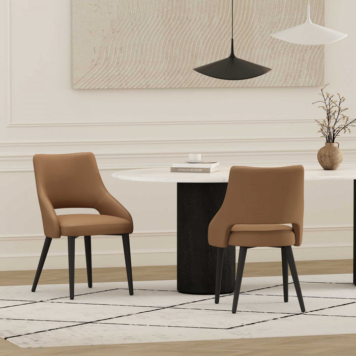 Tremont Modern Vegan Leather Metal Dining Chair in Saddle - Set of 2