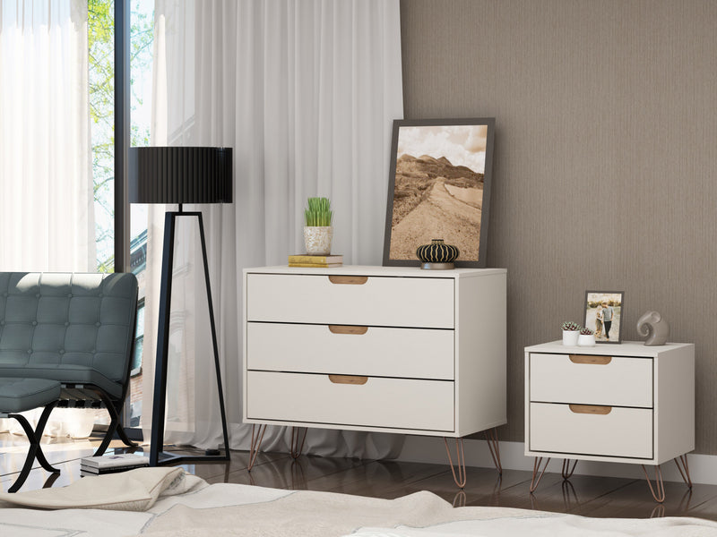 Rockefeller Mid-Century Modern 2-Piece Dresser Set in Off White